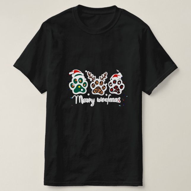 Camiseta Merry Woofmas Dog Paw Christmas Design  (Frente do Design)
