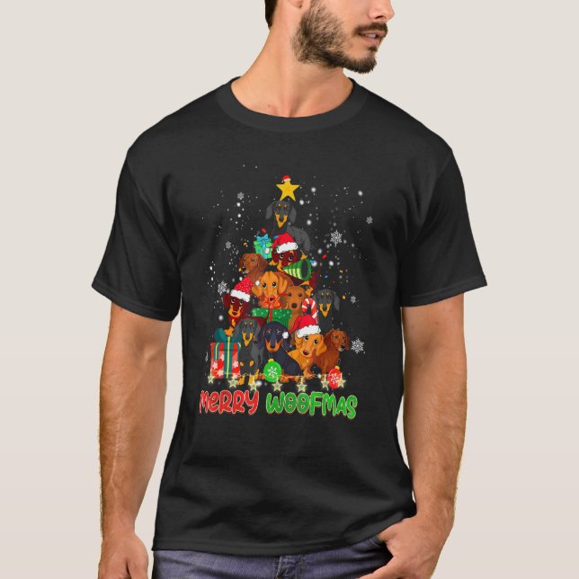 Camiseta Merry Woofmas Merry Christmas For Dachshund Dog (Frente)