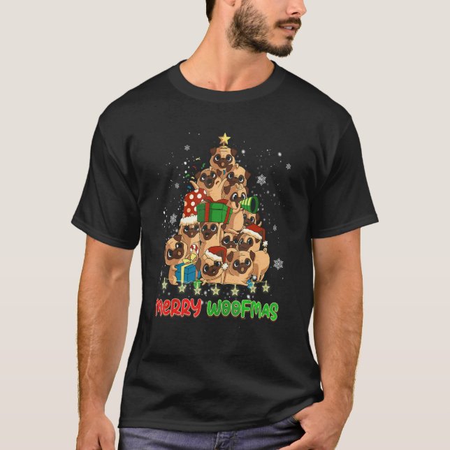 Camiseta Merry Woofmas Merry Christmas For PUG Dog (Frente)