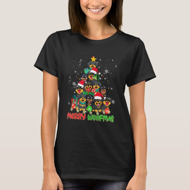 Camiseta Merry Woofmas Merry Christmas For Rottweiler Dog (Frente)