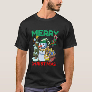 Camiseta Merry Xmas Pajama Women Gift Candy Cane Snowma