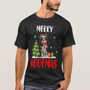 Camiseta Merry Xmas Woofmas Luzes Papais noeis Reindeer Bor