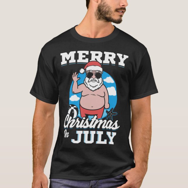 Camiseta Merrychristmas In July Funny Santa  (Frente)