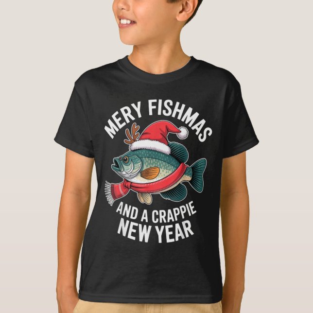 Camiseta Mery Fishmas And A Crape New Year Funny Fishing Ch (Frente)