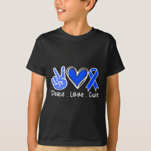 Camiseta Mês da Consciência Blue Ribbon Peace Love Cure Fai