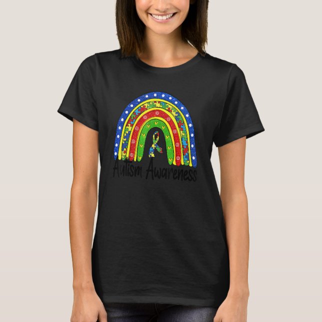 Camiseta Mês da Conscientização do Autismo Arco-Íris Retro  (Frente)