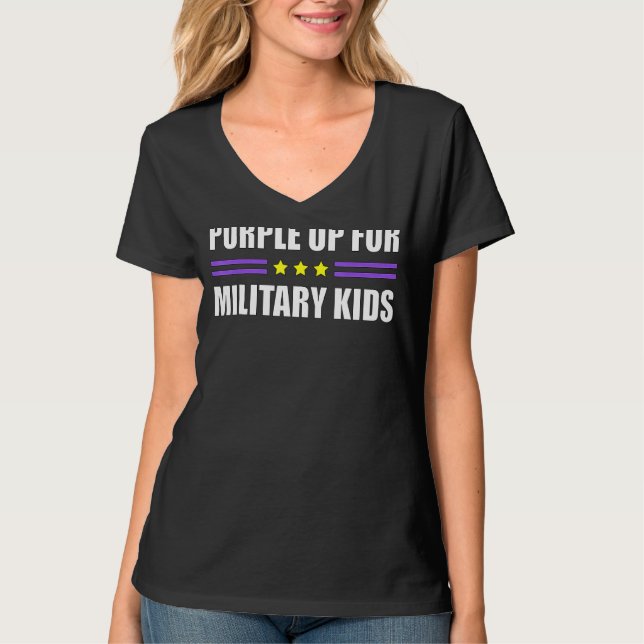 Camiseta Mês Da Criança Militar Púrpura Para Militares (Frente)