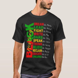 Camiseta Mês da História Negra Sonho Liderar Escrever Ousar