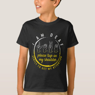 Camiseta Mês de consciência Eu sou surdo Bato no meu ombro
