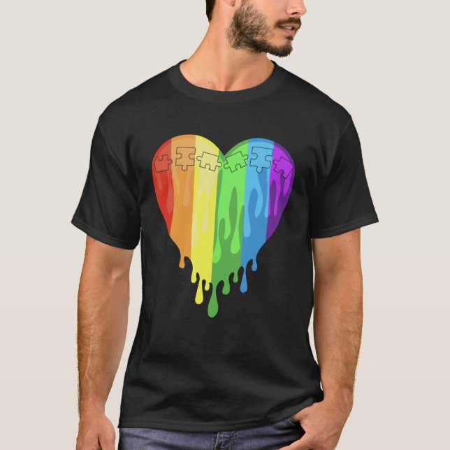 Camiseta Mês de Conscientização do Autismo Coração Multicol (Frente)