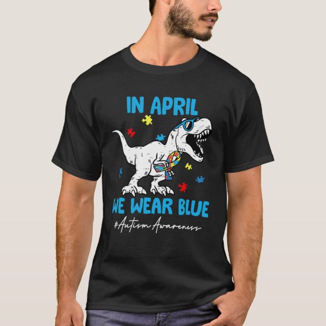 Camiseta Mês de Conscientização do Autismo Dinossauro Rex E (Frente)