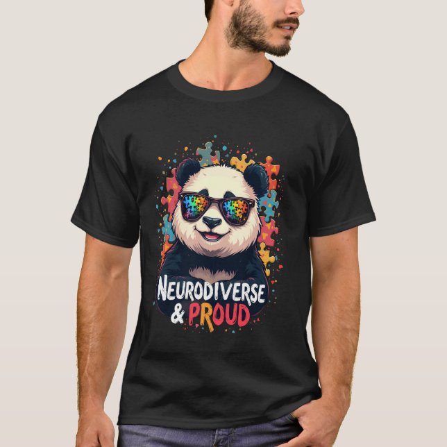Camiseta Mês de Conscientização do Autismo Panda Neurodiver (Frente)