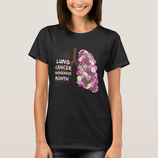 Camiseta mês de conscientização do cancer pulmonar com flor (Frente)