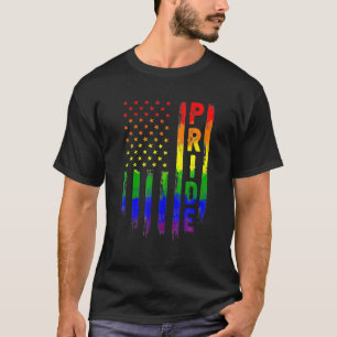 Camiseta Mês do Orgulho Retro LGBT Bandeira EUA Arco-íris L