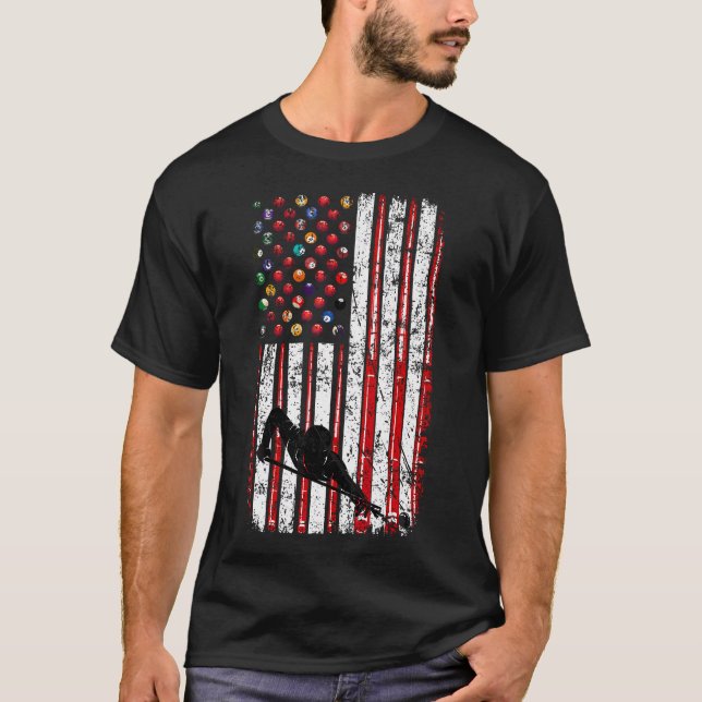 Camiseta Mesa de Sinuca com Bandeira Americana dos EUA (Frente)