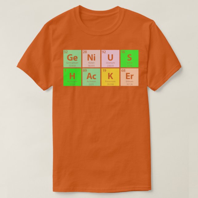 Camiseta Mesa Periódica Genius Hacker (Frente do Design)