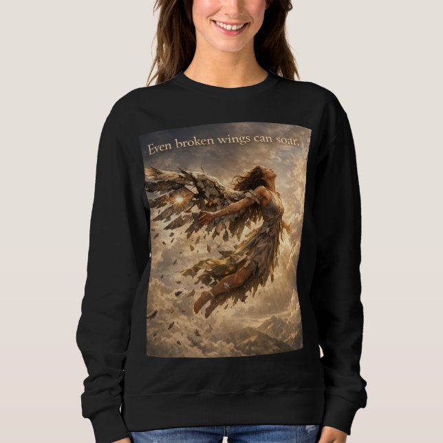 Camiseta Mesmo Asas Quebradas Podem Voar – Anjo Inspirador  (Frente)