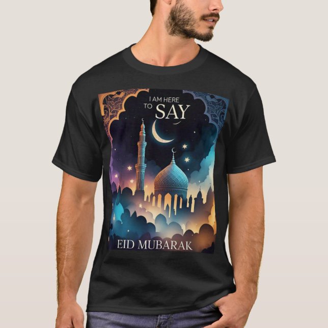 Camiseta Mesquita Eid Mubarak e Moon Mens Crescentes (Frente)