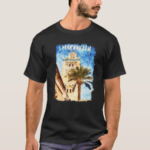 Camiseta Mesquita Marrakech Marrocos Watercolor Kutubiyya o