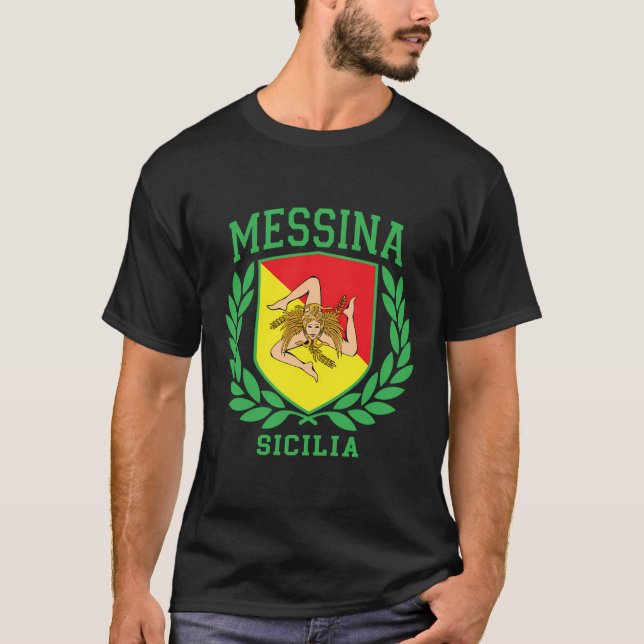 Camiseta Messina Sicilia Flag E Trinacria Shield Design S (Frente)