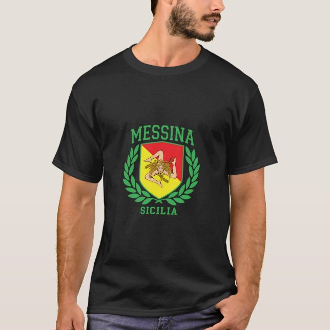 Camiseta Messina Sicilia Flag E Trinacria Shield Design S (Frente)