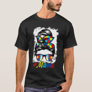 Camiseta Messy Bun Bandana Mama Mulheres Mulheres Autismo A