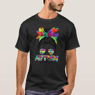 Camiseta Messy Bun Bandana Mamãe Apoiadora Mulheres Autismo