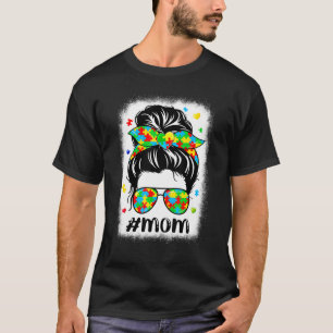 Camiseta Messy Bun Bandana Mamãe Apoiadora Mulheres Autismo