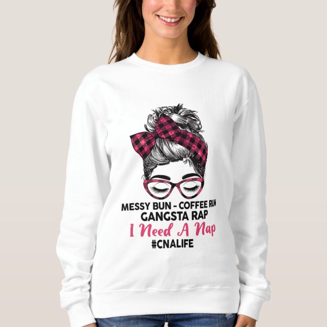 Camiseta Messy Bun Coffee Run Gangsta Rap Preciso De Um Nap (Frente)
