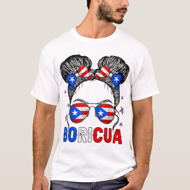 Camiseta Messy Bun Girl Boricua Porto Rico Hispânico (Frente)