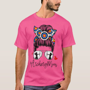 Camiseta Messy Bun Hair Archery Mãe Leopard Archer Mama Mot