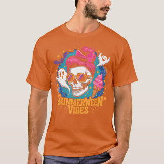Camiseta Messy Bun Skull Ghost Spooky Summer Party Summerwe