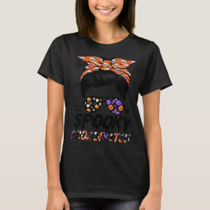 Camiseta Messy Bun Spooky Coordenadora Mulheres Pumpkin Hal
