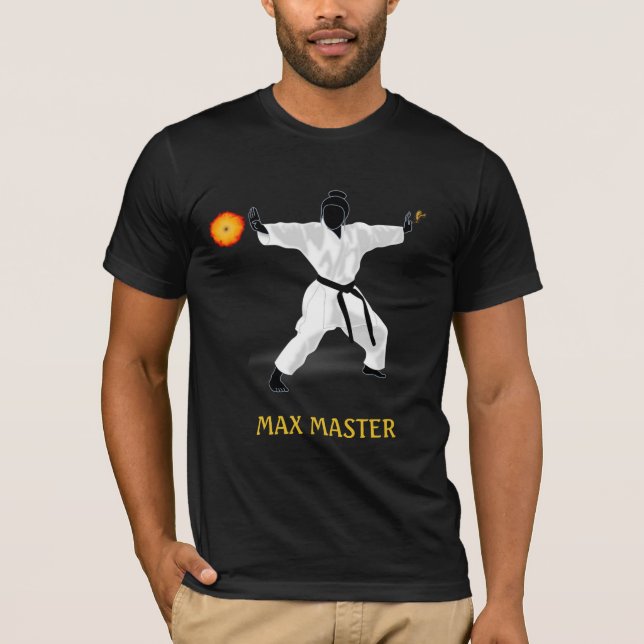 Camiseta Mestre faixa preta, bola de fogo e caligrafia (Frente)