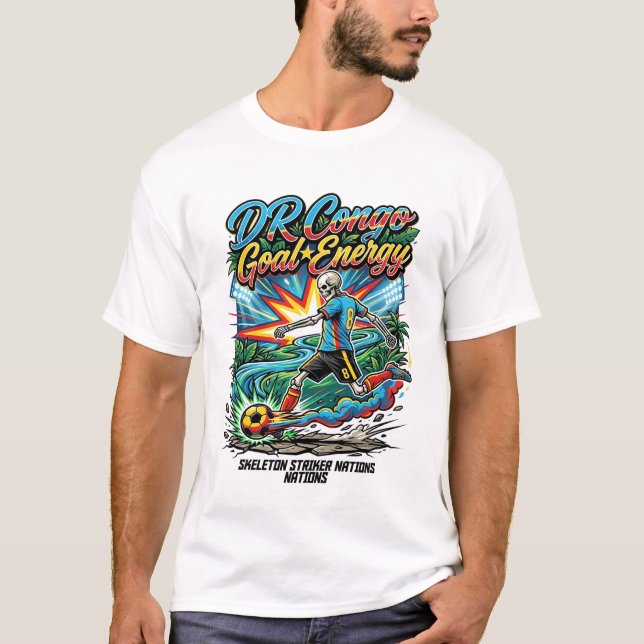 Camiseta Meta Energética do Gol do RD Congo Esqueleto Ataca (Frente)