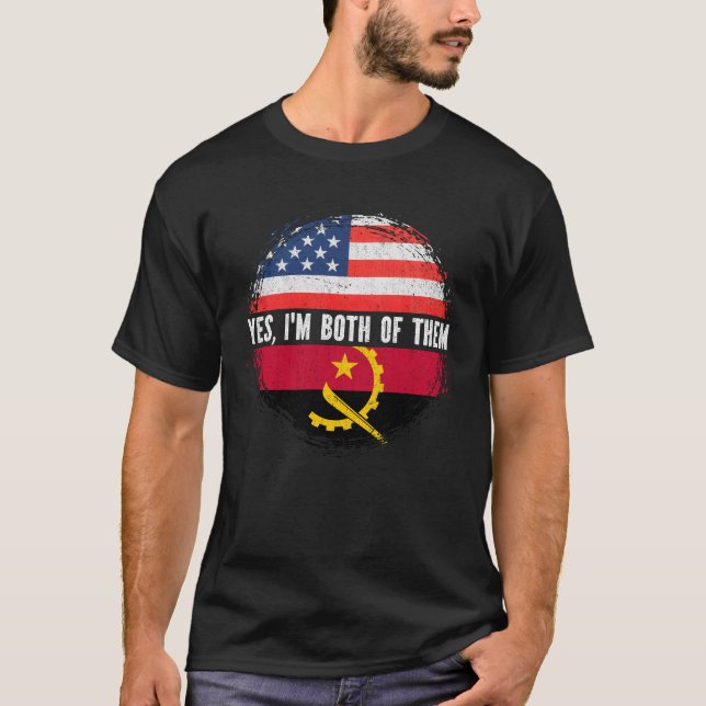 Camiseta Metade Americana de Angolano EUA Bandeira Angola (Frente)