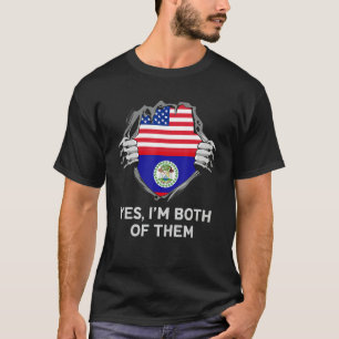 Camiseta Metade Americano Metade Belizenho Bandeira EUA Bel