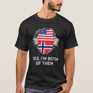 Camiseta Metade Americano Metade Norueguês Bandeira EUA Nor