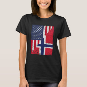 Camiseta Metade Bandeira dos EUA Metade Bandeira da Noruega