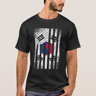 Camiseta Metade da Bandeira Sul-Coreana Vintage Americano D