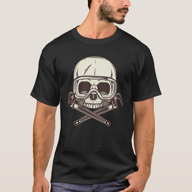 Camiseta Metade do crânio em óculos com chave de construção (Frente)