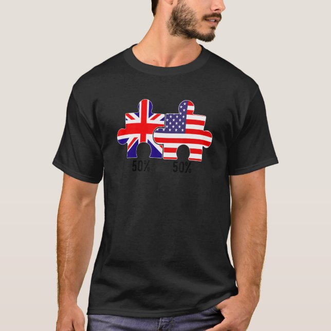 Camiseta Metade do mapa americano de bandeira britânica com (Frente)