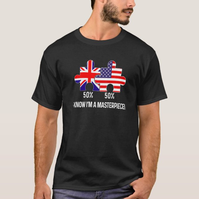 Camiseta Metade do mapa americano de bandeira britânica com (Frente)