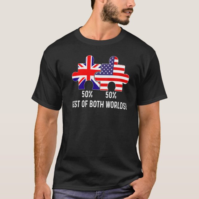 Camiseta Metade do mapa americano de bandeira britânica com (Frente)