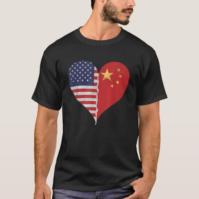 Camiseta Metade dos chineses metade dos EUA sinalizam a Chi (Frente)