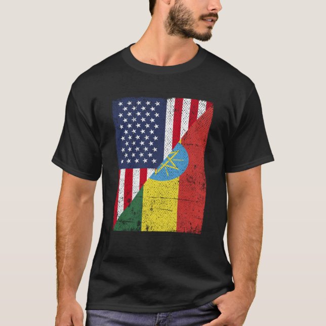 Camiseta Metade dos EUA - Bandeira Half Ethopia - Bandeira  (Frente)