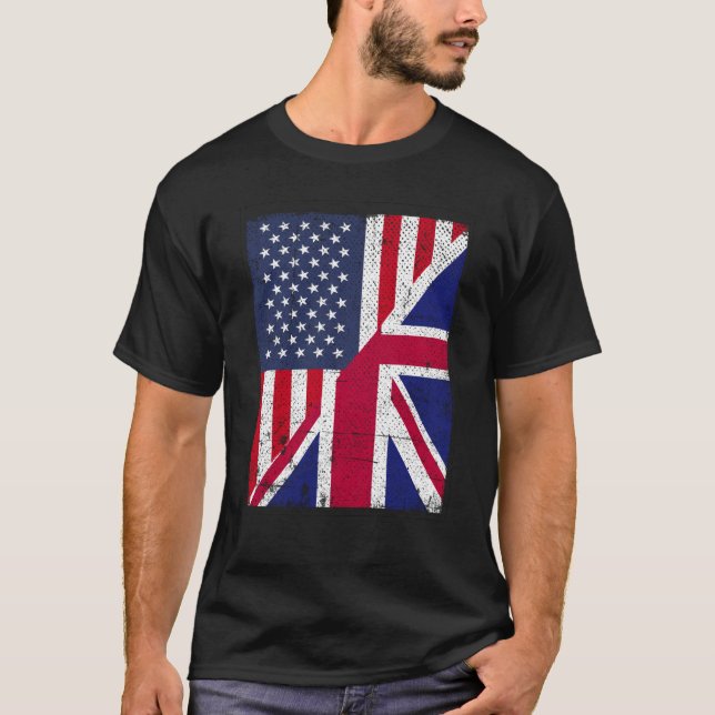 Camiseta Metade dos EUA Bandeira Half Excelente Grã-Bretanh (Frente)