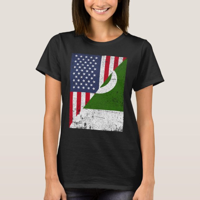Camiseta Metade dos EUA Bandeira Half Pakistan Flag America (Frente)
