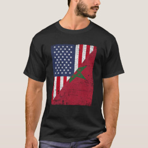 Camiseta Metade dos EUA Flag Half Marrocos Flag American