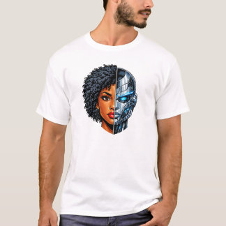 Camiseta Metade Humano Metade Rosto de Ciborgue | Ficção Ci
